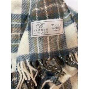 Bronte By Moon Scarf Womens One Size Beige Plaid Merino Wool Fringe Yorkshire